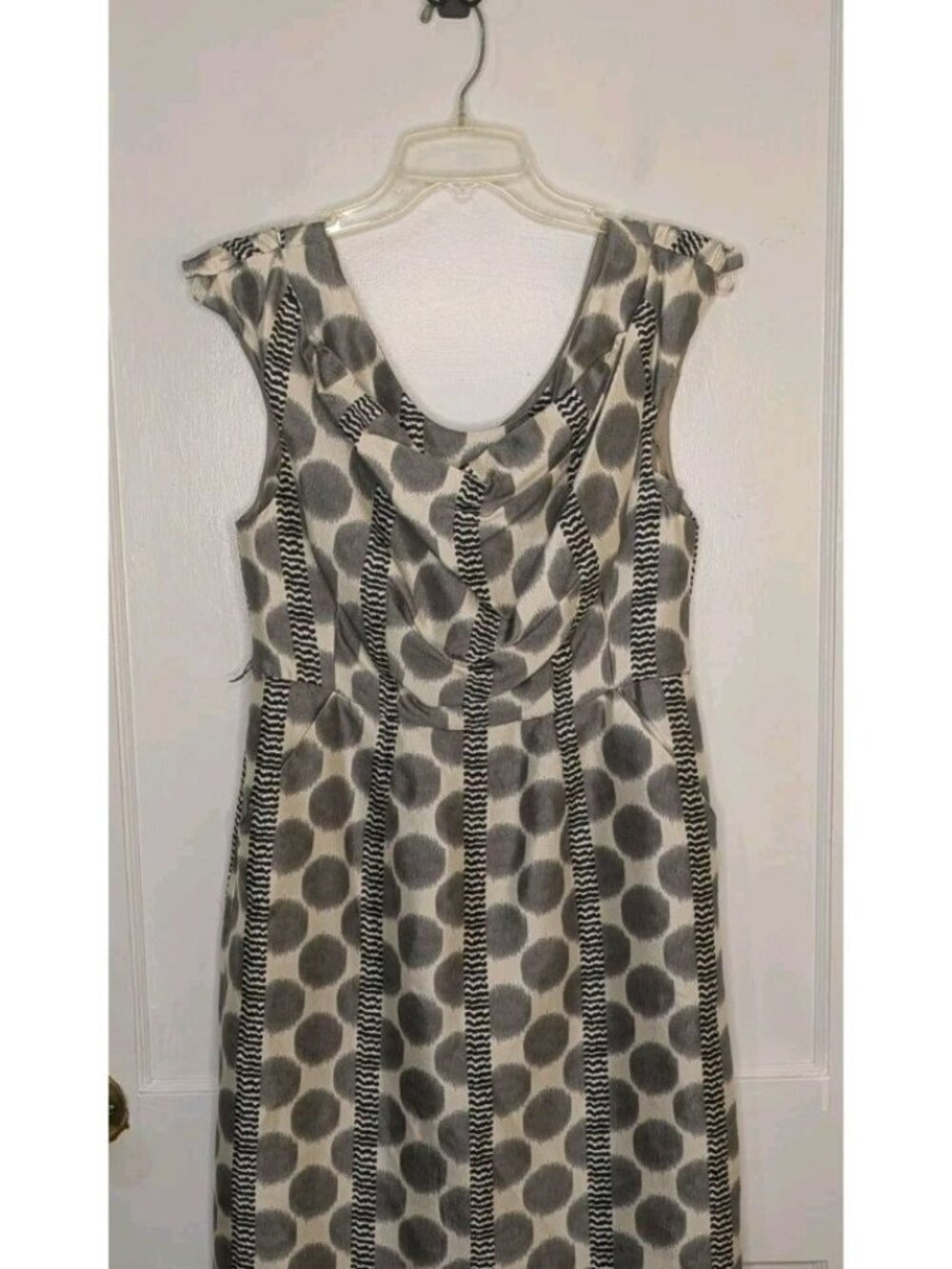 Anthropologie Leifsdottir Sheath Dress Polka Dot Pockets Silk/Cotton Sz 8